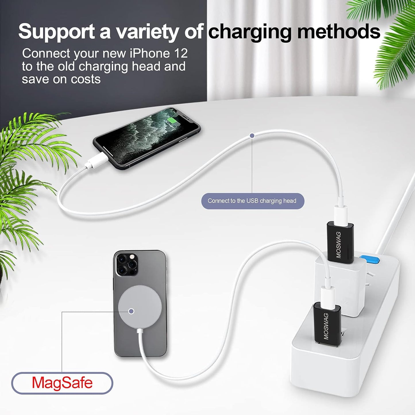 MOSWAG 3 Pack USB C to USB Adapter - Male to Female, Type-C to Type a Compatible with Apple Magsafe Charger, Mac, Laptops and Pcs
