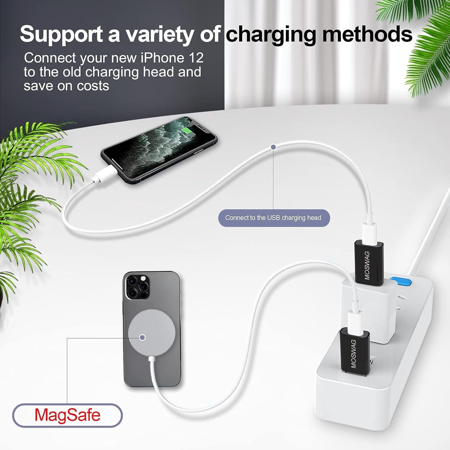 MOSWAG 3 Pack USB C to USB Adapter - Male to Female, Type-C to Type a Compatible with Apple Magsafe Charger, Mac, Laptops and Pcs