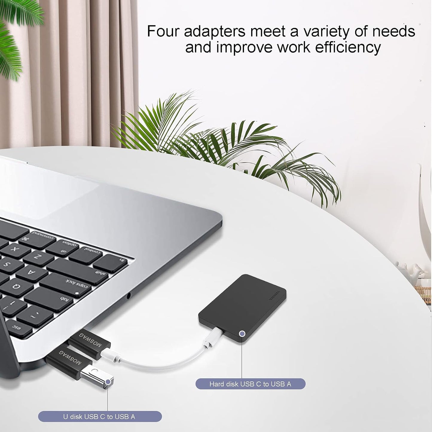 MOSWAG 3 Pack USB C to USB Adapter - Male to Female, Type-C to Type a Compatible with Apple Magsafe Charger, Mac, Laptops and Pcs