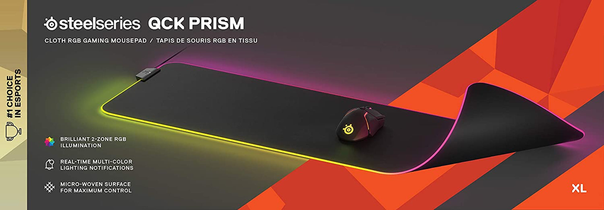 Steelseries Qck Gaming Mouse Pad - XL RGB Prism Cloth - Sized to Cover Desks