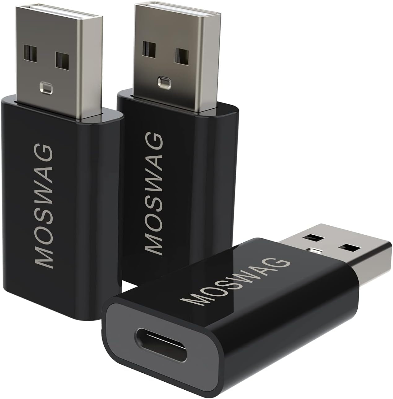 MOSWAG 3 Pack USB C to USB Adapter - Male to Female, Type-C to Type a Compatible with Apple Magsafe Charger, Mac, Laptops and Pcs