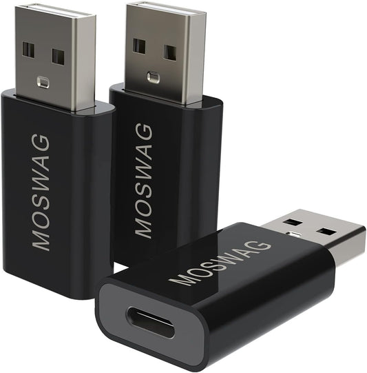 MOSWAG 3 Pack USB C to USB Adapter - Male to Female, Type-C to Type a Compatible with Apple Magsafe Charger, Mac, Laptops and Pcs